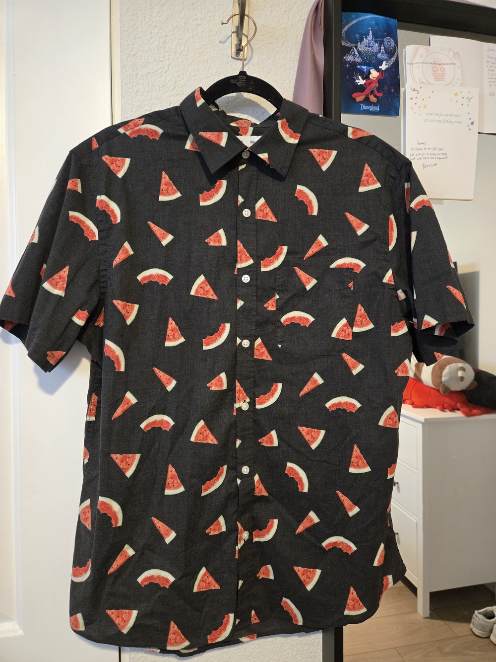 Old Navy Men's Black Watermelon Print Short-Sleeve Button-Up Shirt